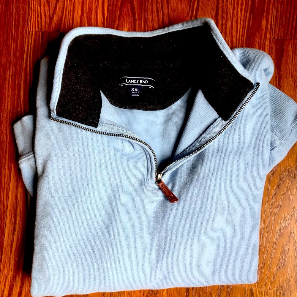 Men’s 3/4 zip pullover. Lands End. XXL. Light blue